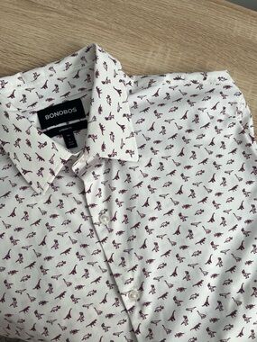 Bonobos Mens Large Standard Fit Dinosaur Print Short Sleeve Button Up Shirt